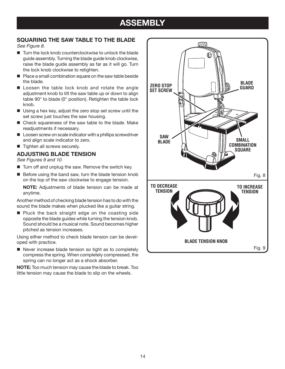 Assembly | Ryobi BS902 User Manual | Page 14 / 26