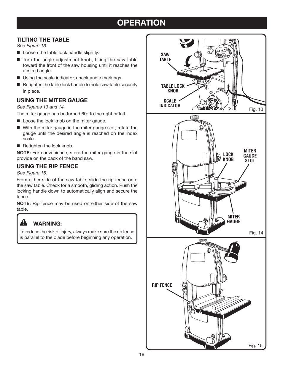 Operation | Ryobi BS902 User Manual | Page 18 / 26