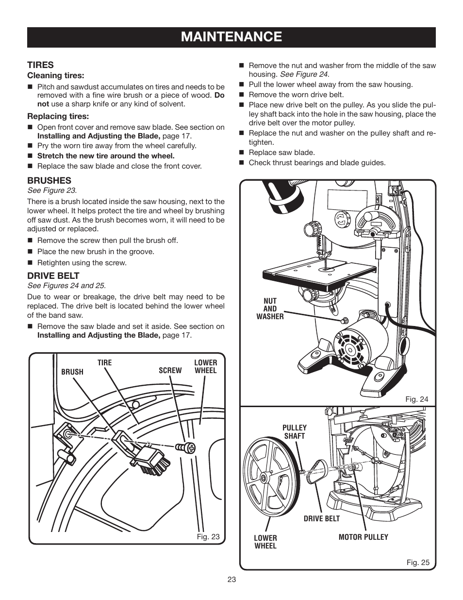 Maintenance | Ryobi BS902 User Manual | Page 23 / 26