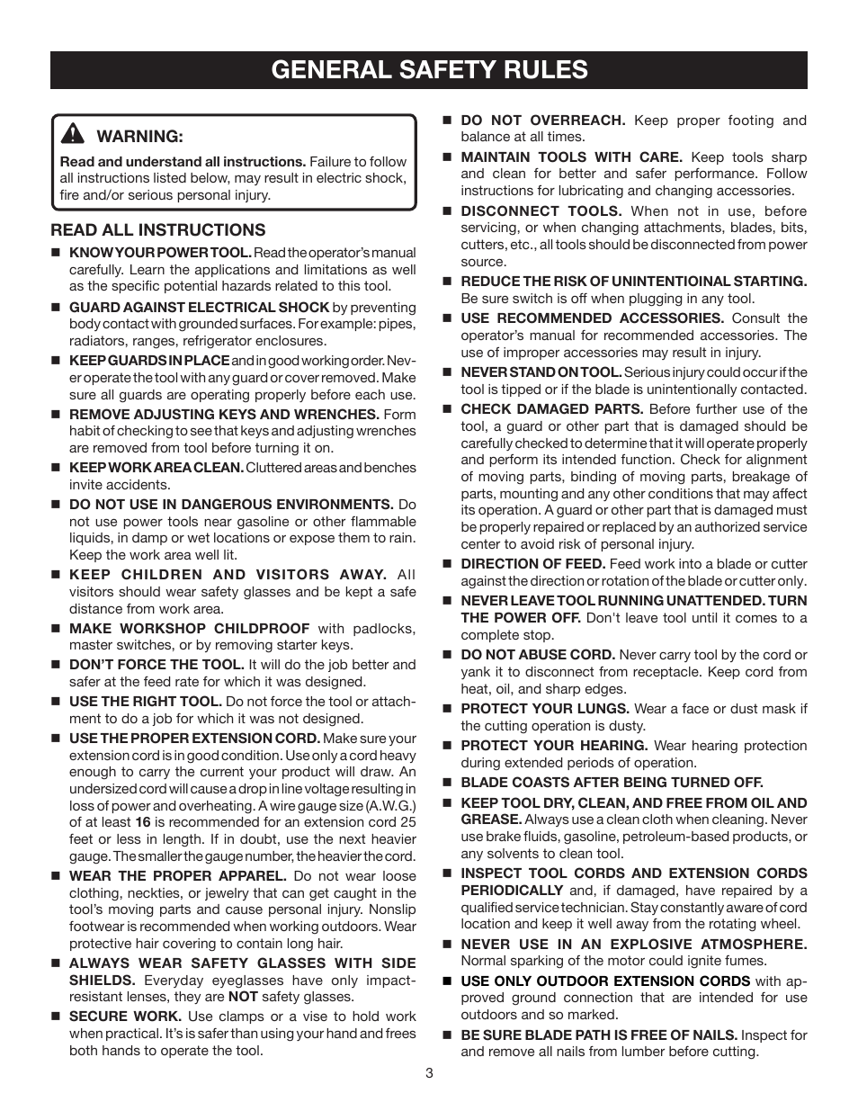 General safety rules | Ryobi BS902 User Manual | Page 3 / 26