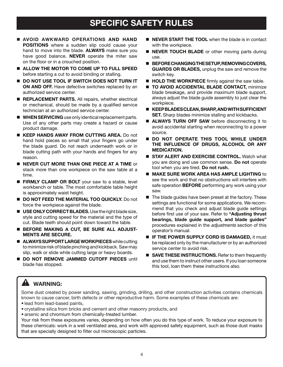 Specific safety rules | Ryobi BS902 User Manual | Page 4 / 26