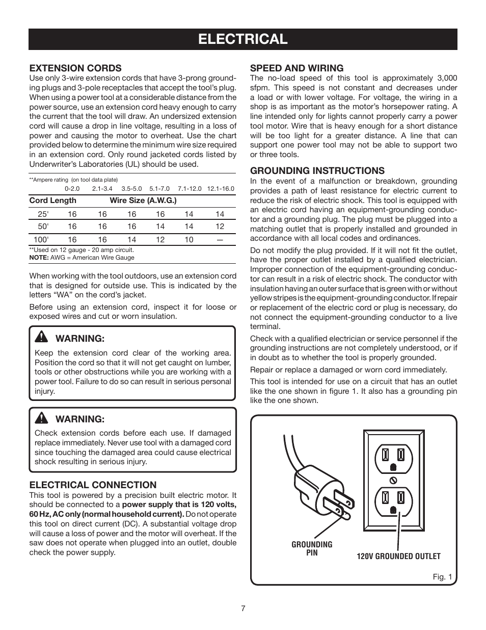 Electrical | Ryobi BS902 User Manual | Page 7 / 26