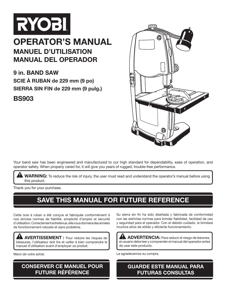 Ryobi BS903 User Manual | 56 pages