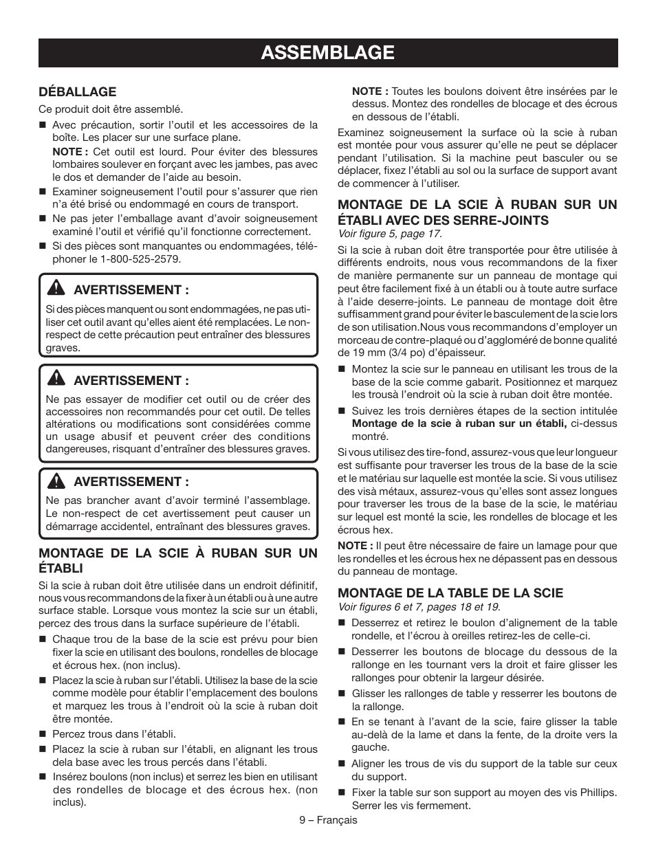 Assemblage | Ryobi BS903 User Manual | Page 24 / 56