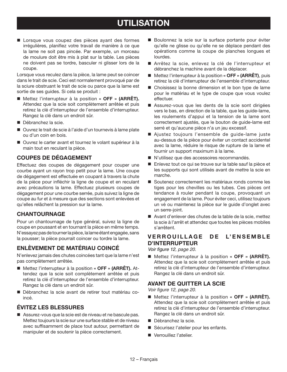 Utilisation | Ryobi BS903 User Manual | Page 27 / 56