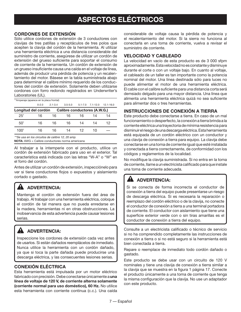 Aspectos eléctricos | Ryobi BS903 User Manual | Page 37 / 56