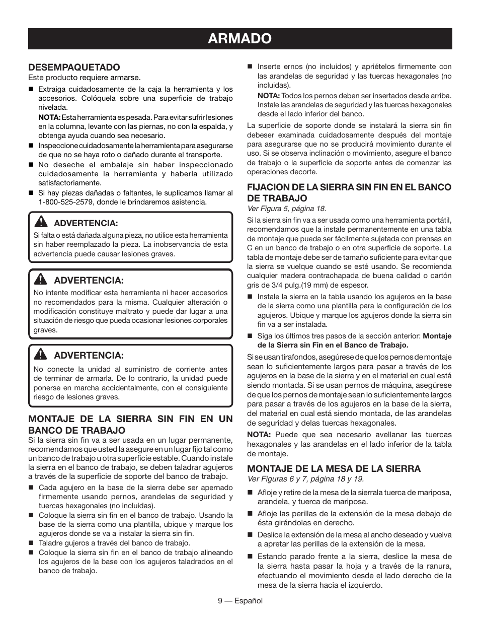 Armado | Ryobi BS903 User Manual | Page 39 / 56