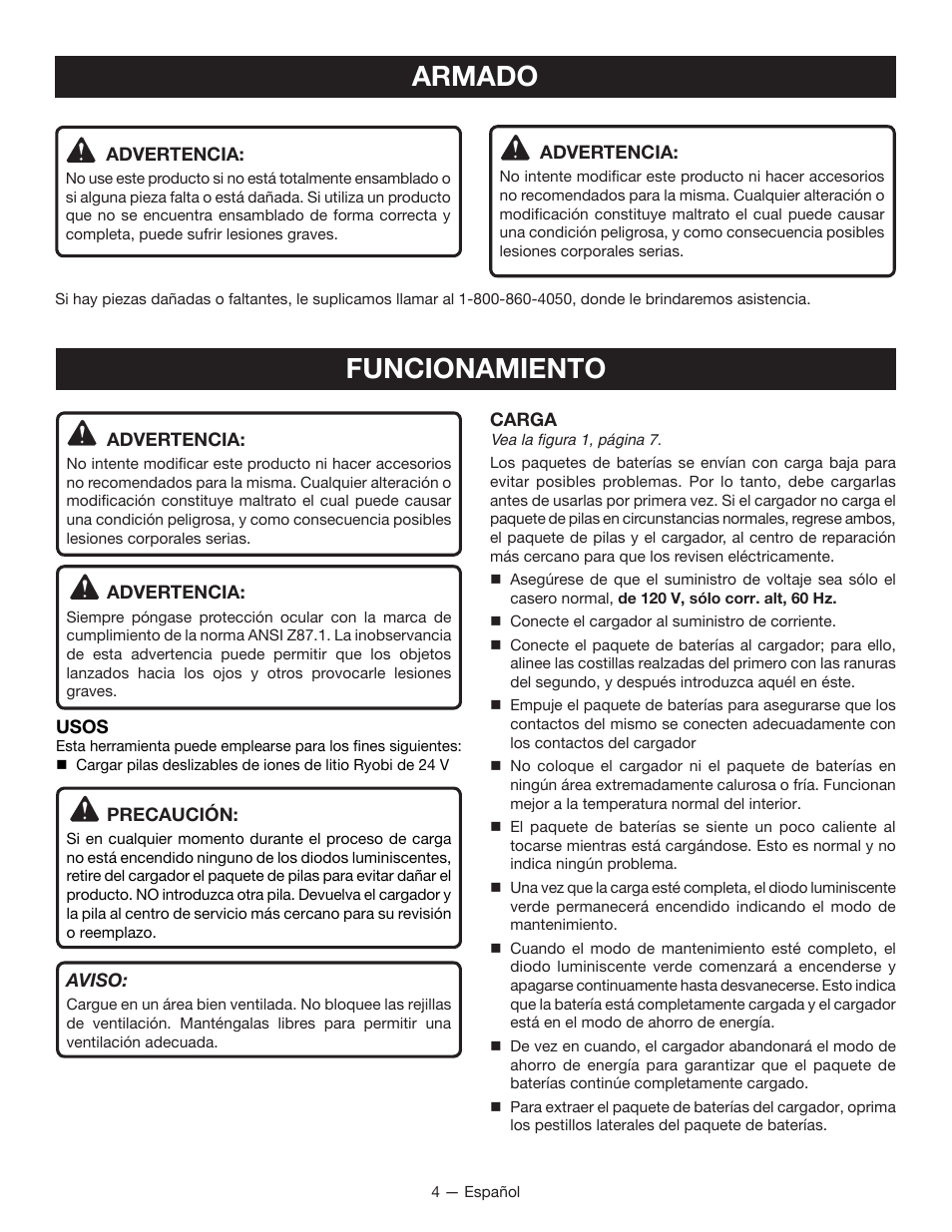 Armado, Funcionamiento | Ryobi OP140 User Manual | Page 12 / 16
