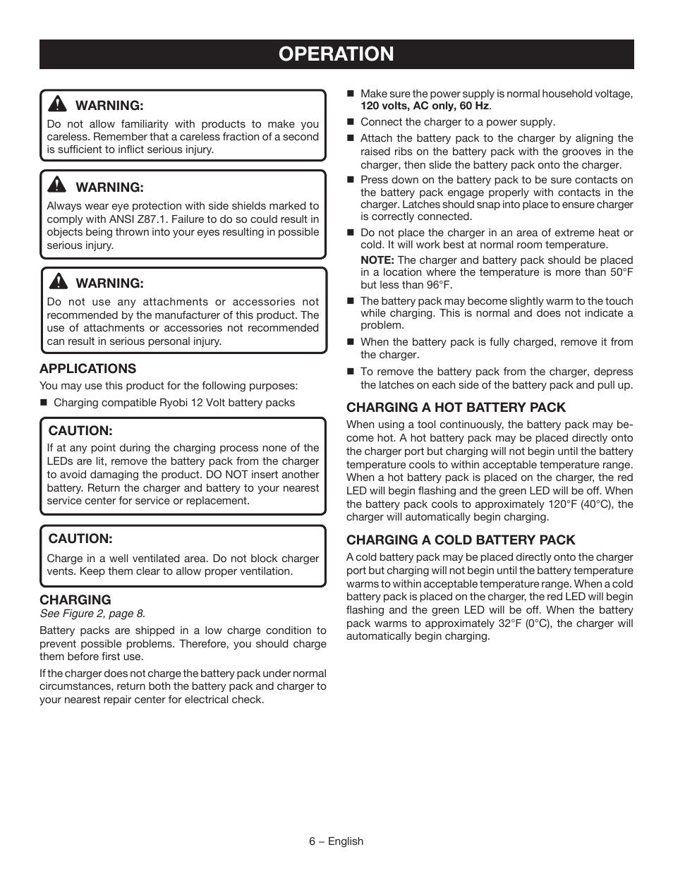 Operation | Ryobi C120D User Manual | Page 6 / 24