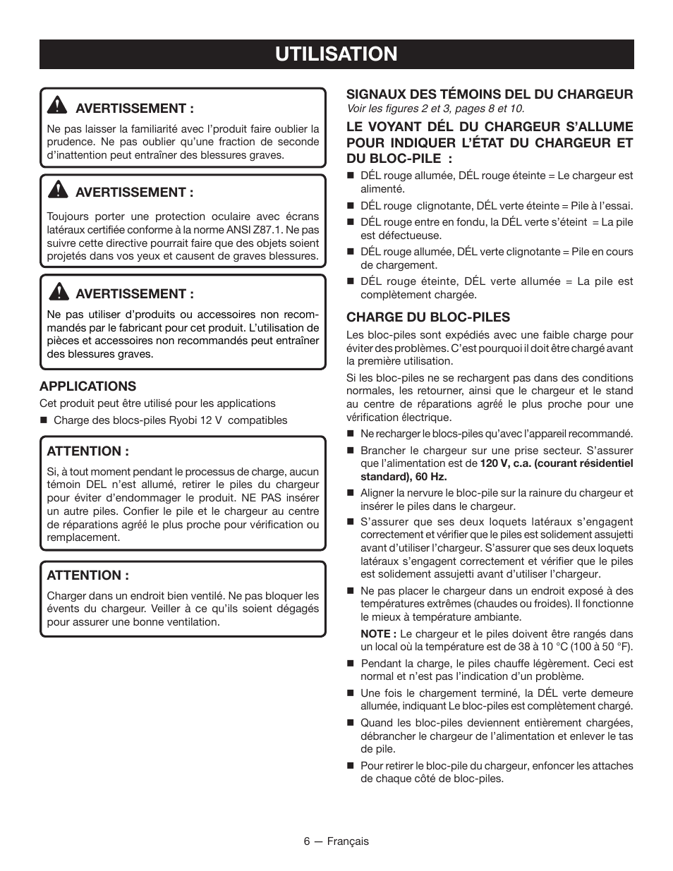 Utilisation | Ryobi C122D User Manual | Page 12 / 24