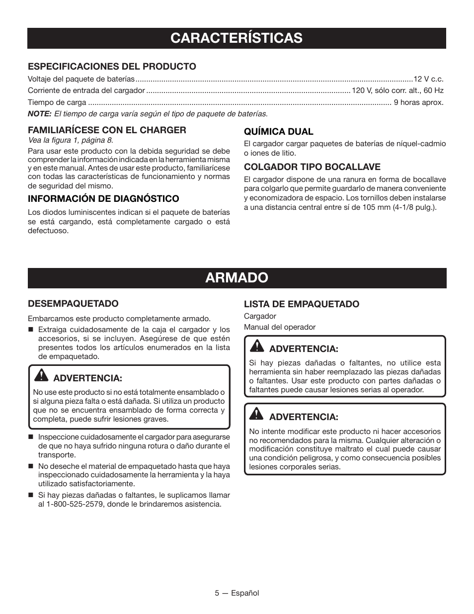 Características, Armado | Ryobi C122D User Manual | Page 17 / 24