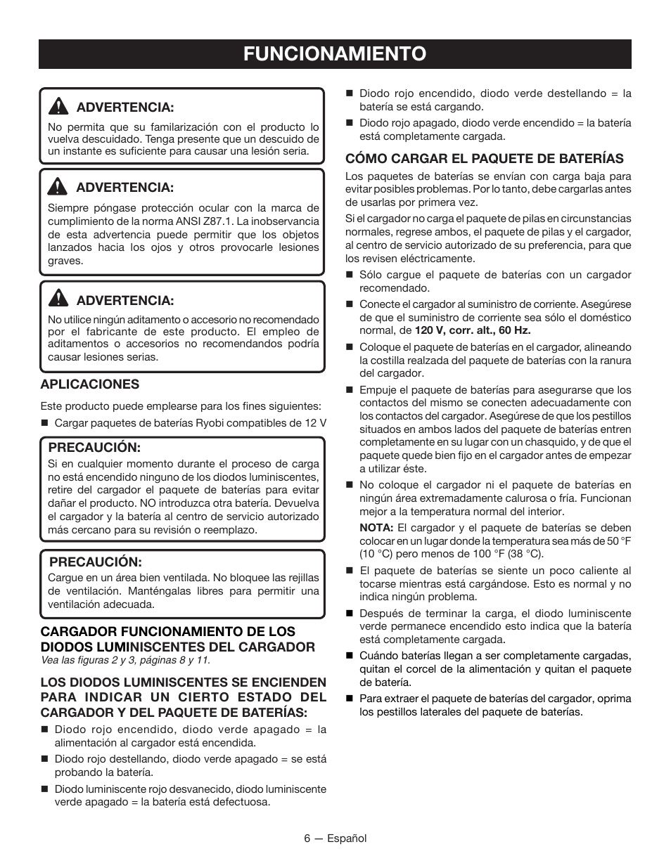 Funcionamiento | Ryobi C122D User Manual | Page 18 / 24