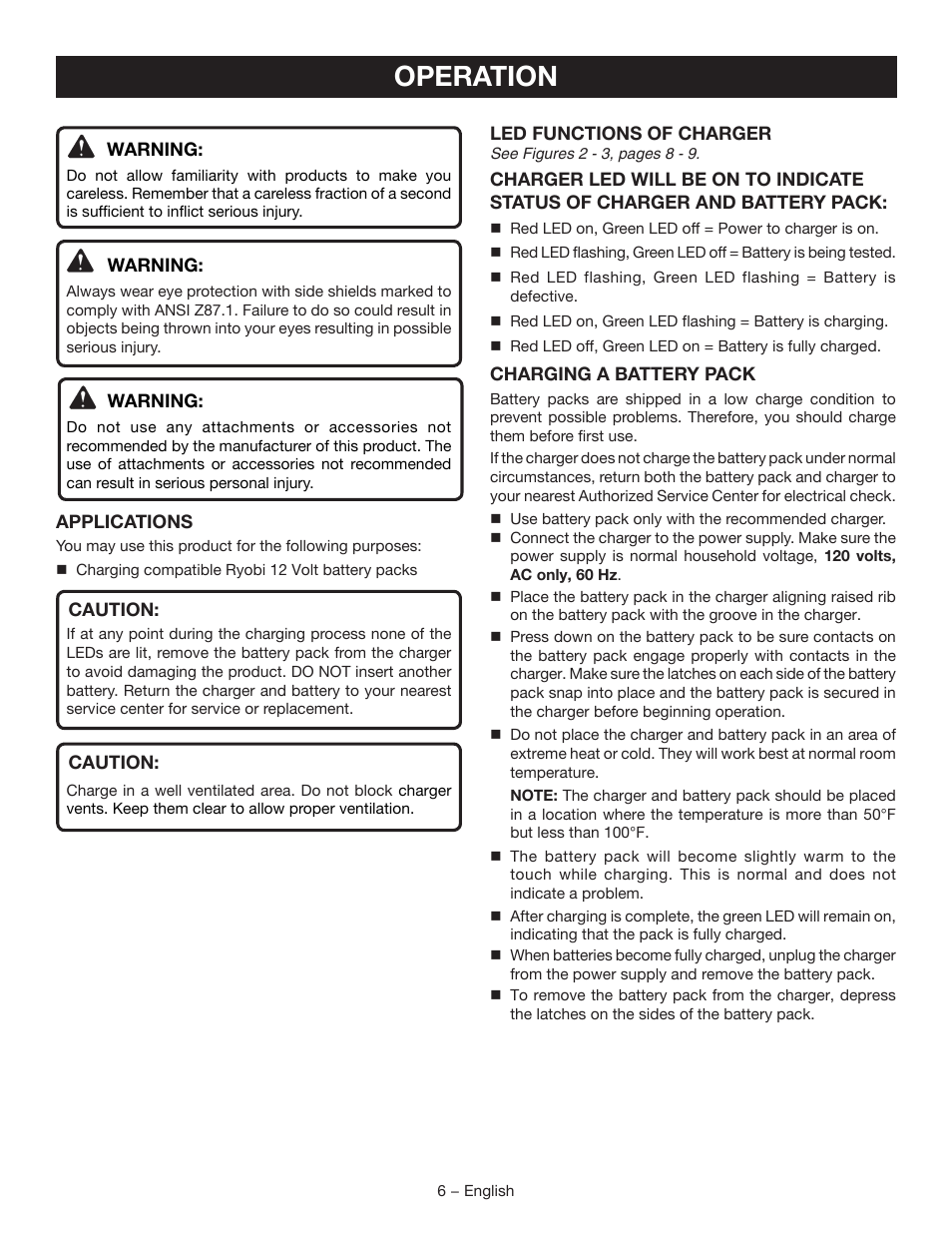 Operation | Ryobi C122D User Manual | Page 6 / 24