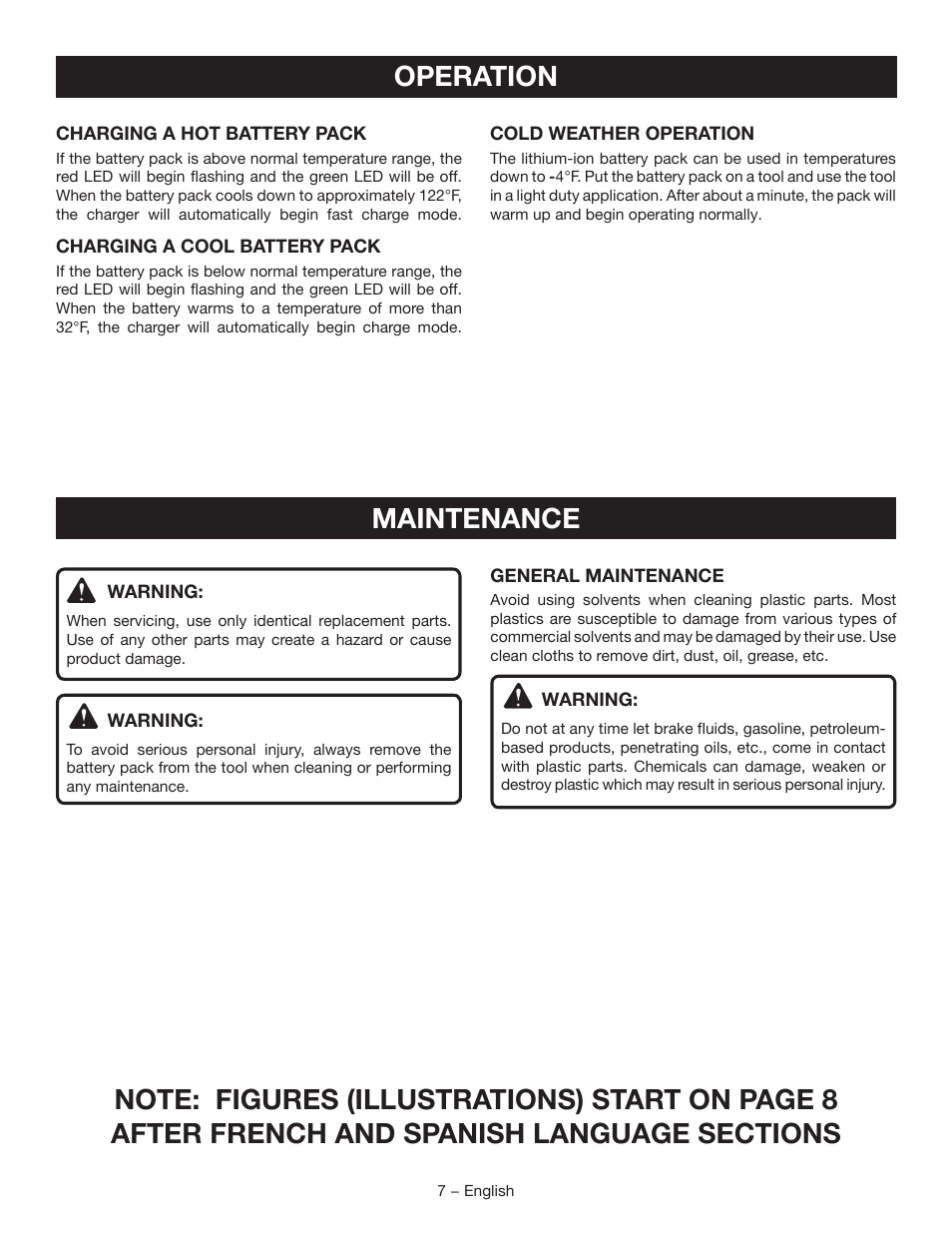 Operation, Maintenance | Ryobi C122D User Manual | Page 7 / 24