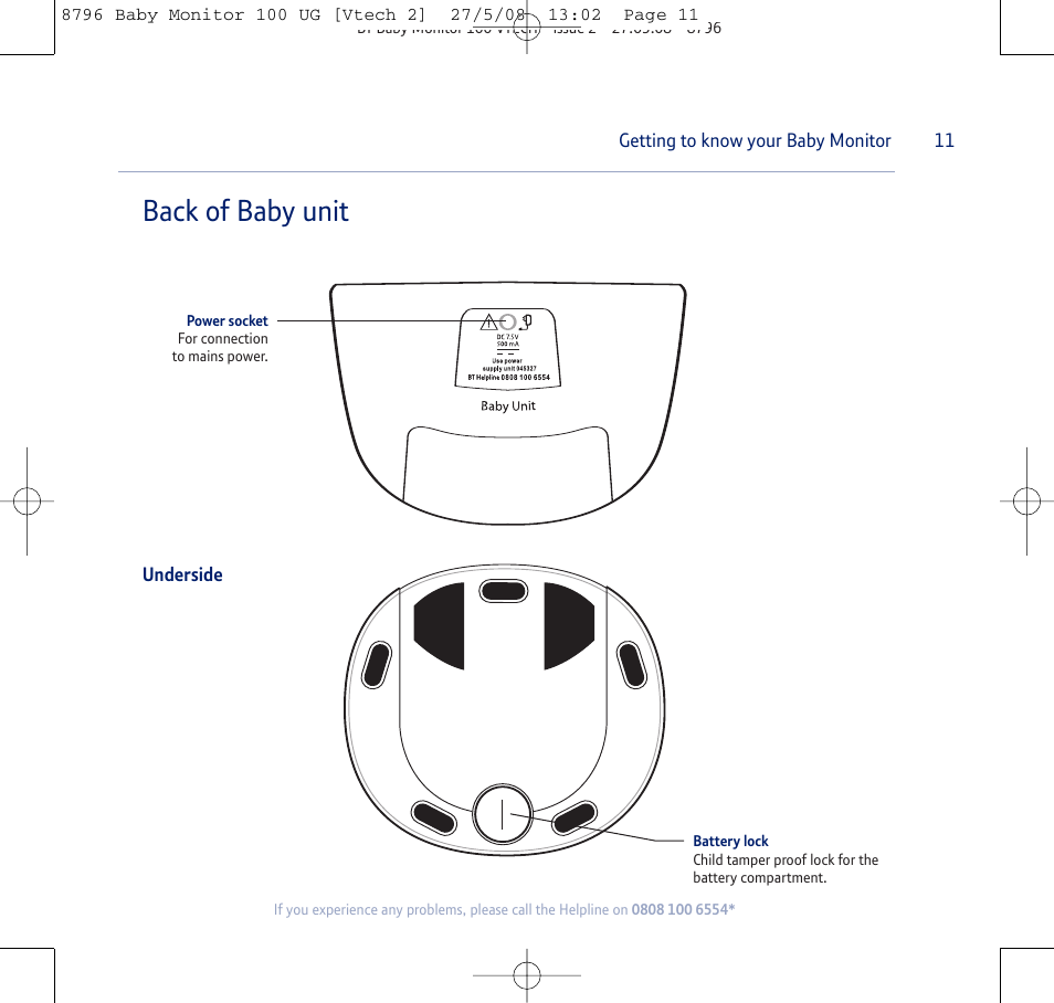 Back of baby unit | BT VTECH User Manual | Page 11 / 24