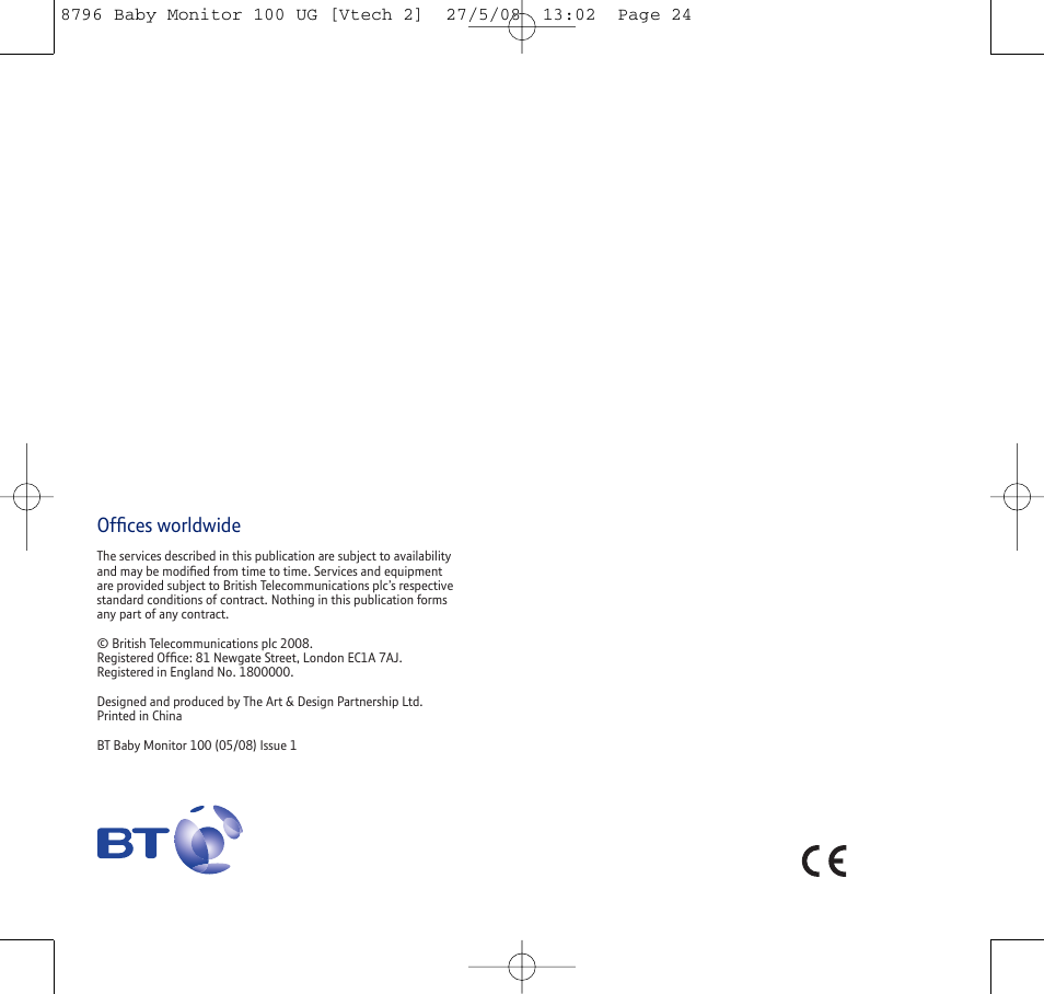 Offices worldwide | BT VTECH User Manual | Page 24 / 24