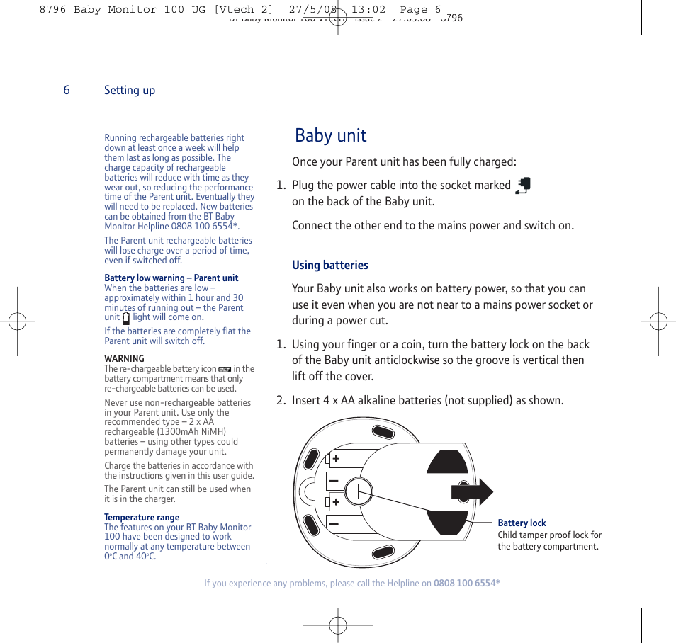 Baby unit | BT VTECH User Manual | Page 6 / 24