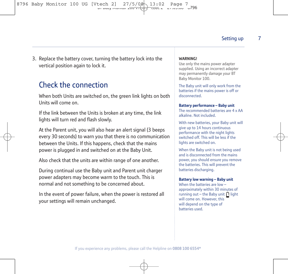 Check the connection | BT VTECH User Manual | Page 7 / 24