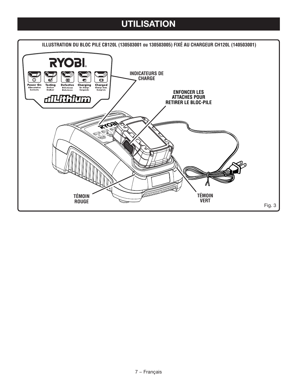 Utilisation | Ryobi CH120L User Manual | Page 15 / 28