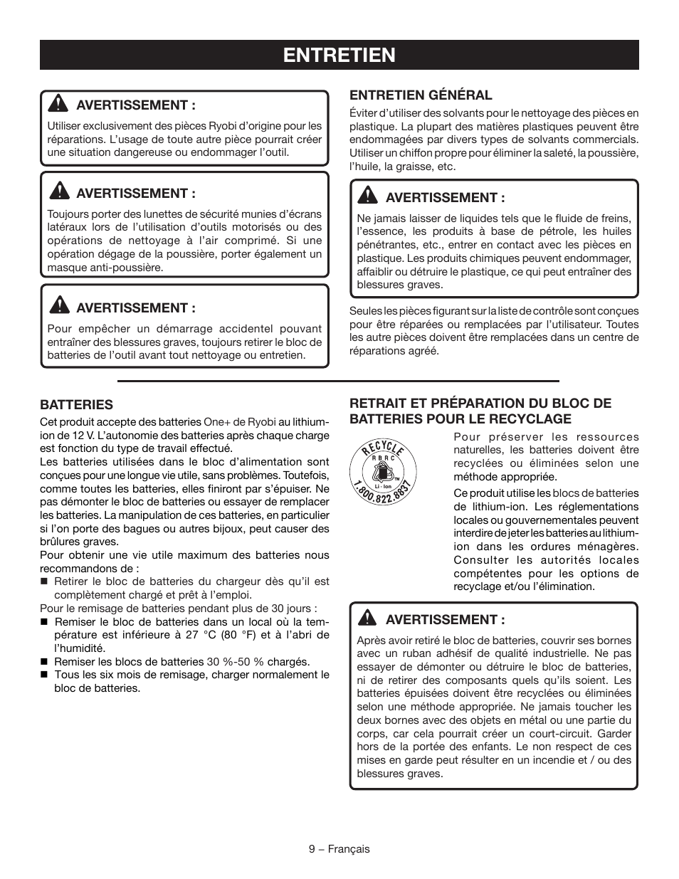 Entretien | Ryobi CH120L User Manual | Page 17 / 28