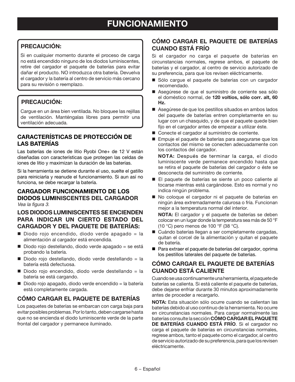 Funcionamiento | Ryobi CH120L User Manual | Page 22 / 28