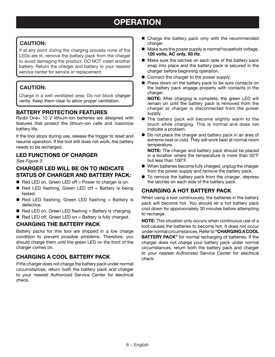 Operation | Ryobi CH120L User Manual | Page 6 / 28