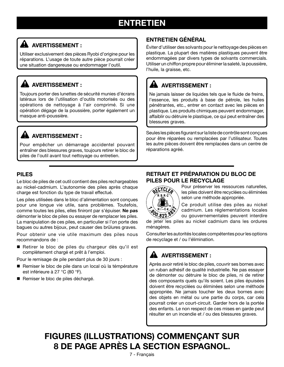 Entretien | Ryobi P110 User Manual | Page 13 / 24