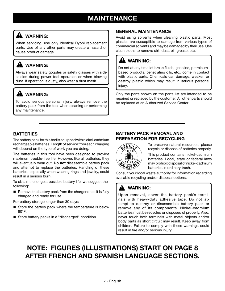 Maintenance | Ryobi P110 User Manual | Page 7 / 24