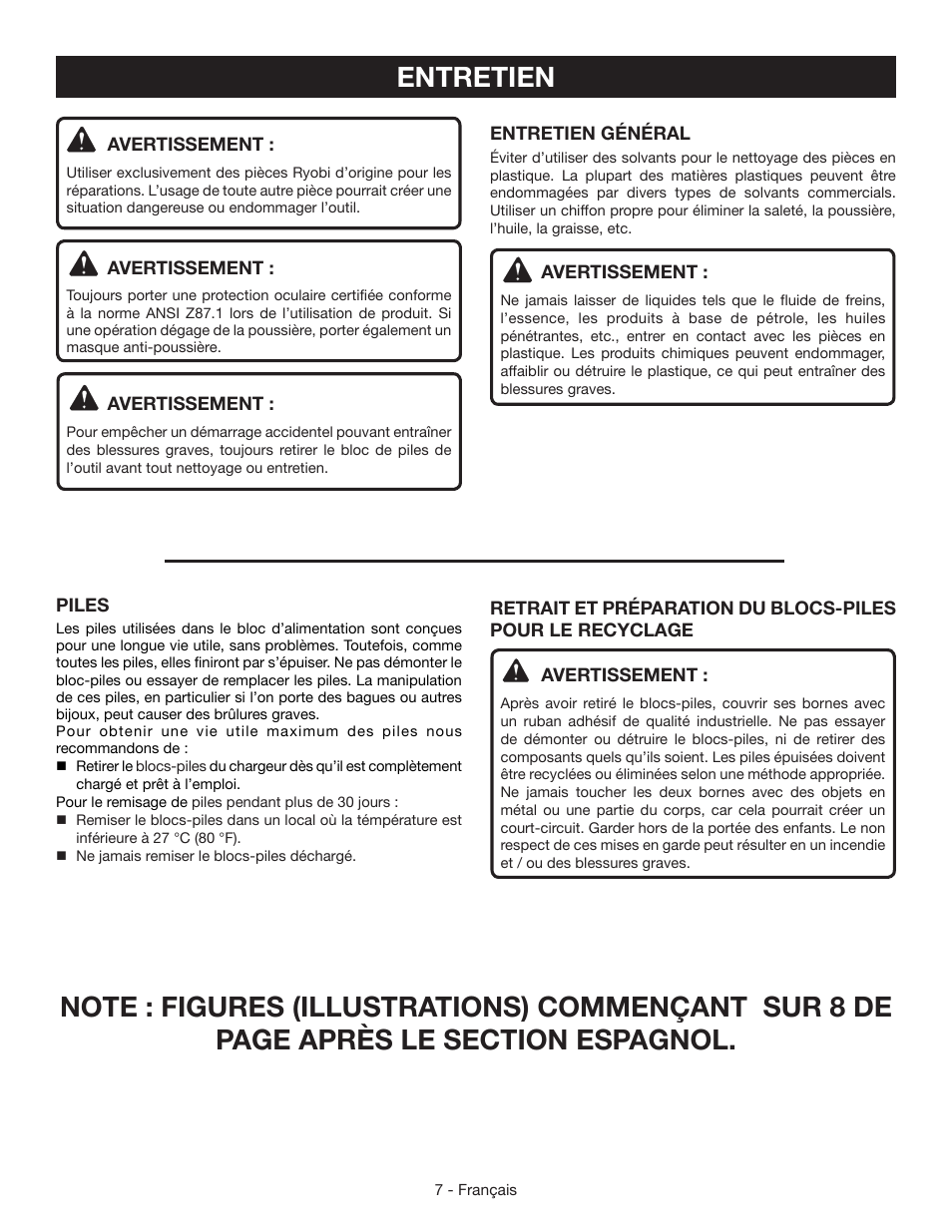 Entretien | Ryobi P112 User Manual | Page 14 / 24