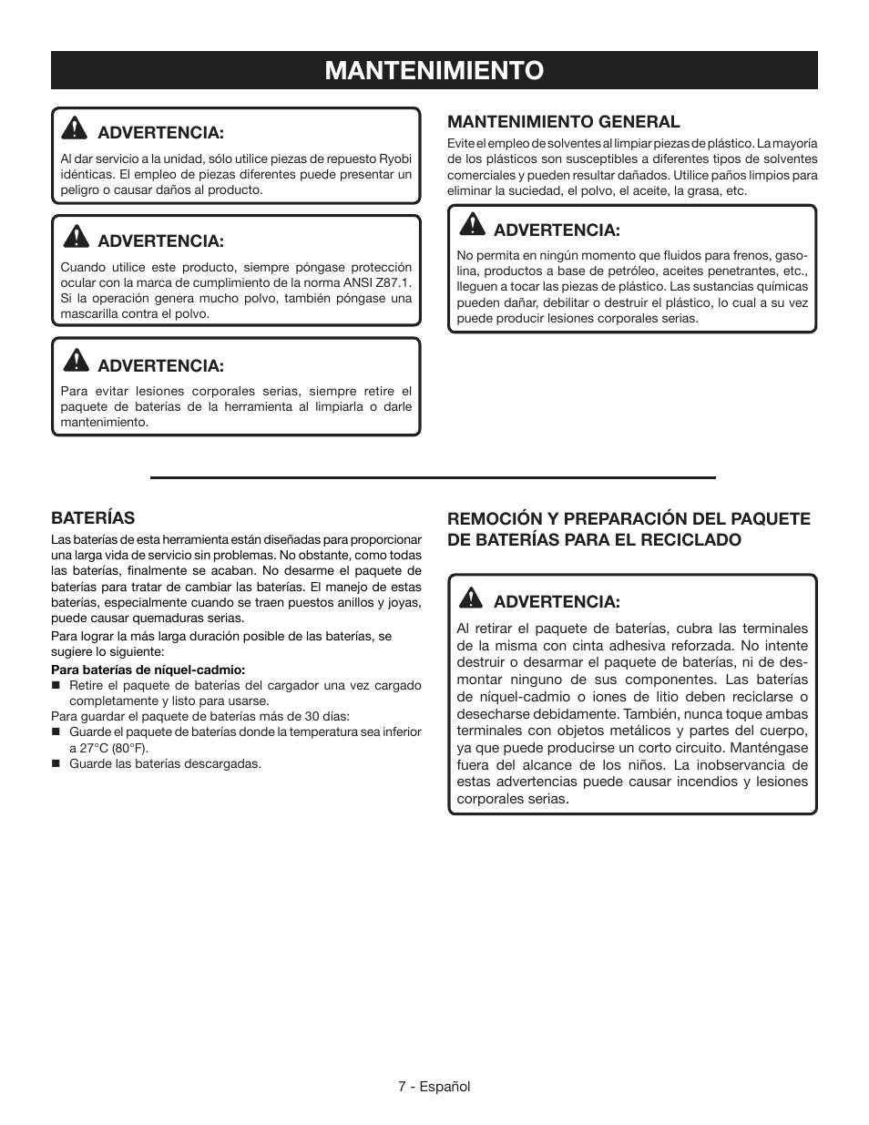 Mantenimiento | Ryobi P112 User Manual | Page 21 / 24