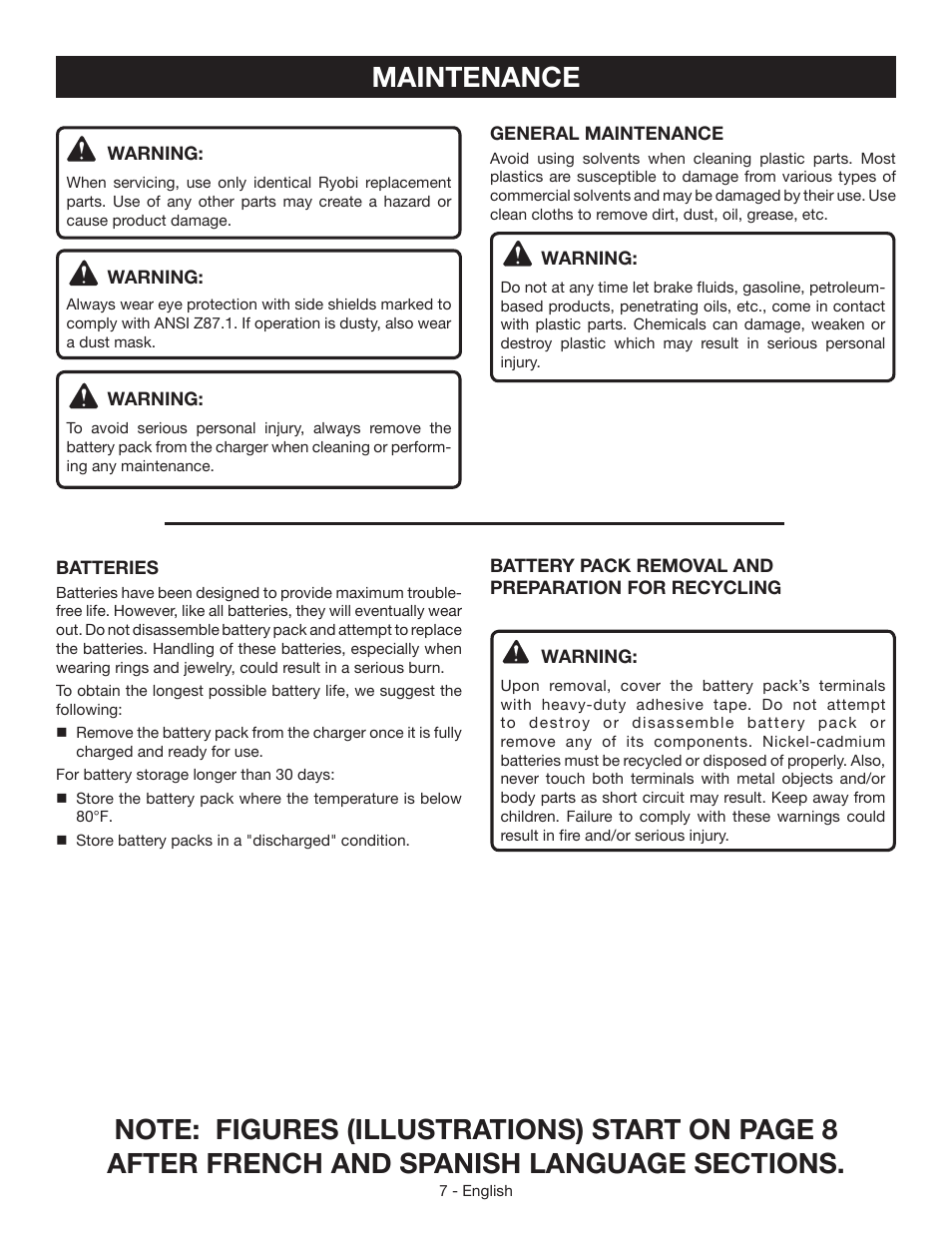 Maintenance | Ryobi P112 User Manual | Page 7 / 24