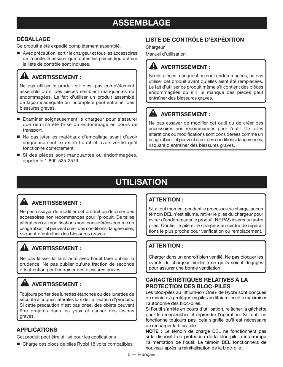 Assemblage, Utilisation | Ryobi P113 User Manual | Page 11 / 24