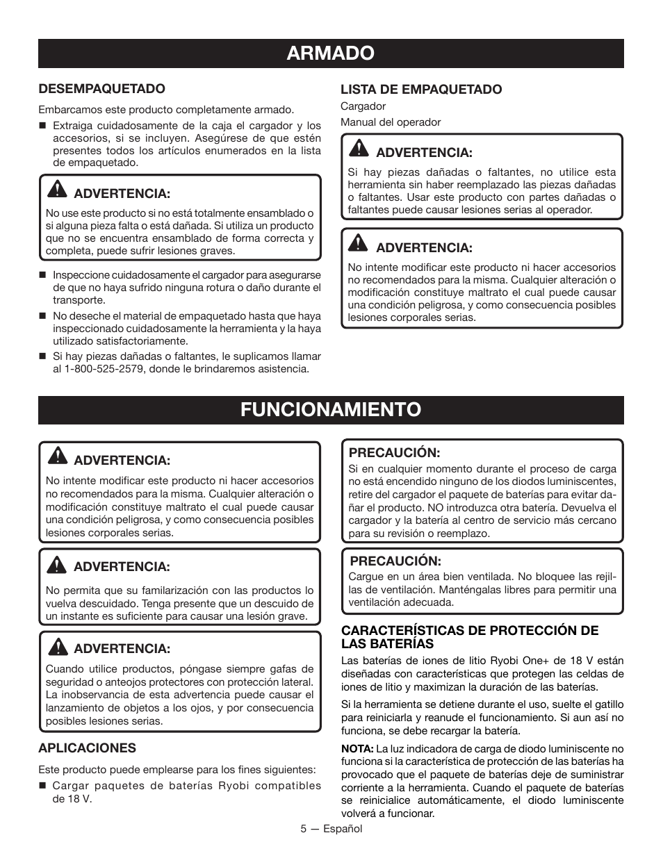 Armado, Funcionamiento | Ryobi P113 User Manual | Page 17 / 24