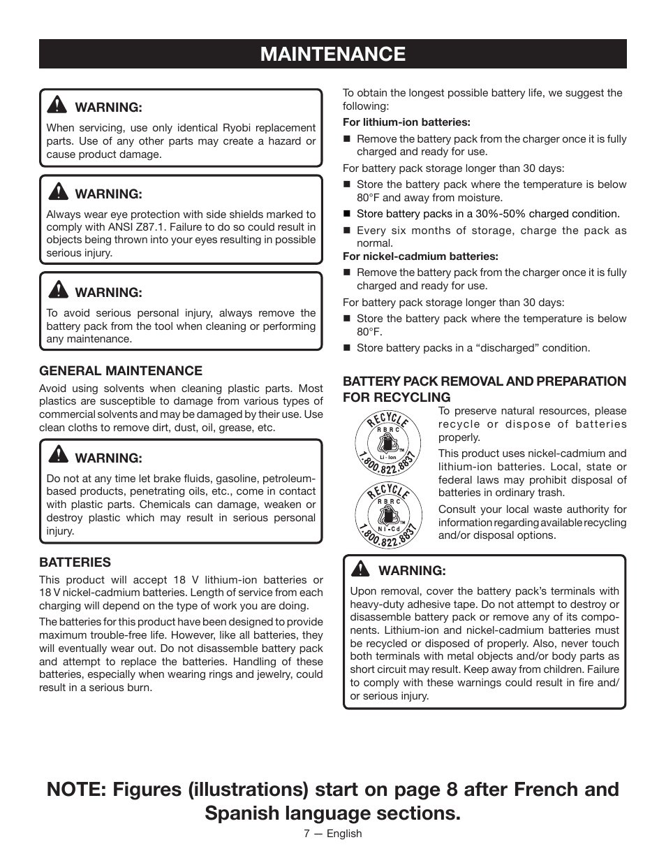 Maintenance | Ryobi P113 User Manual | Page 7 / 24