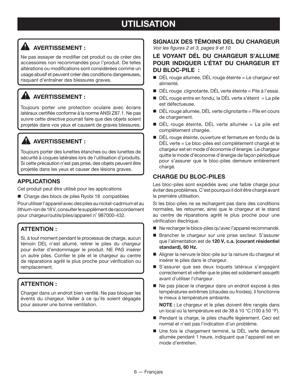 Utilisation | Ryobi P114 User Manual | Page 12 / 24