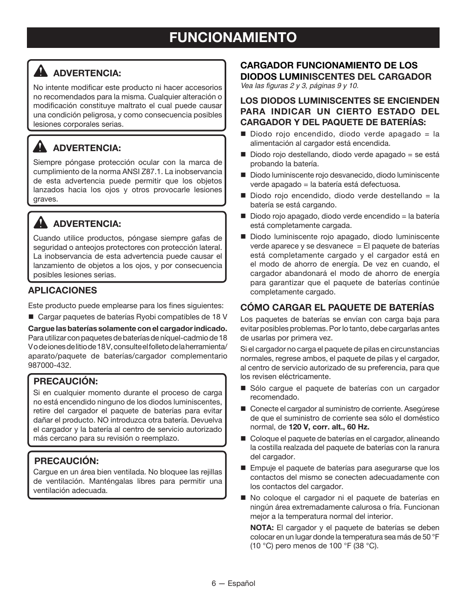 Funcionamiento | Ryobi P114 User Manual | Page 18 / 24