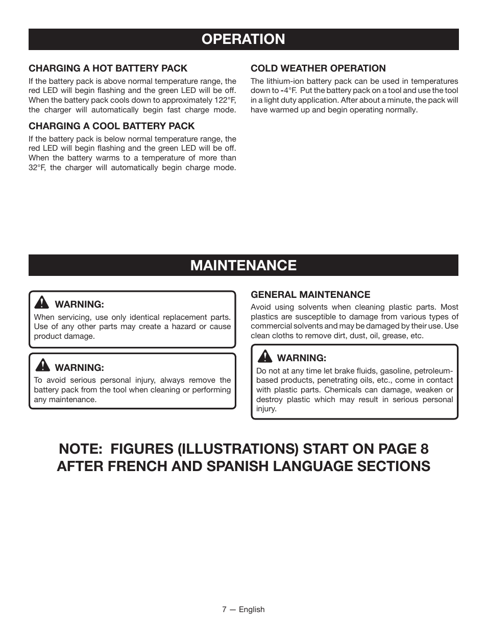 Operation, Maintenance | Ryobi P114 User Manual | Page 7 / 24