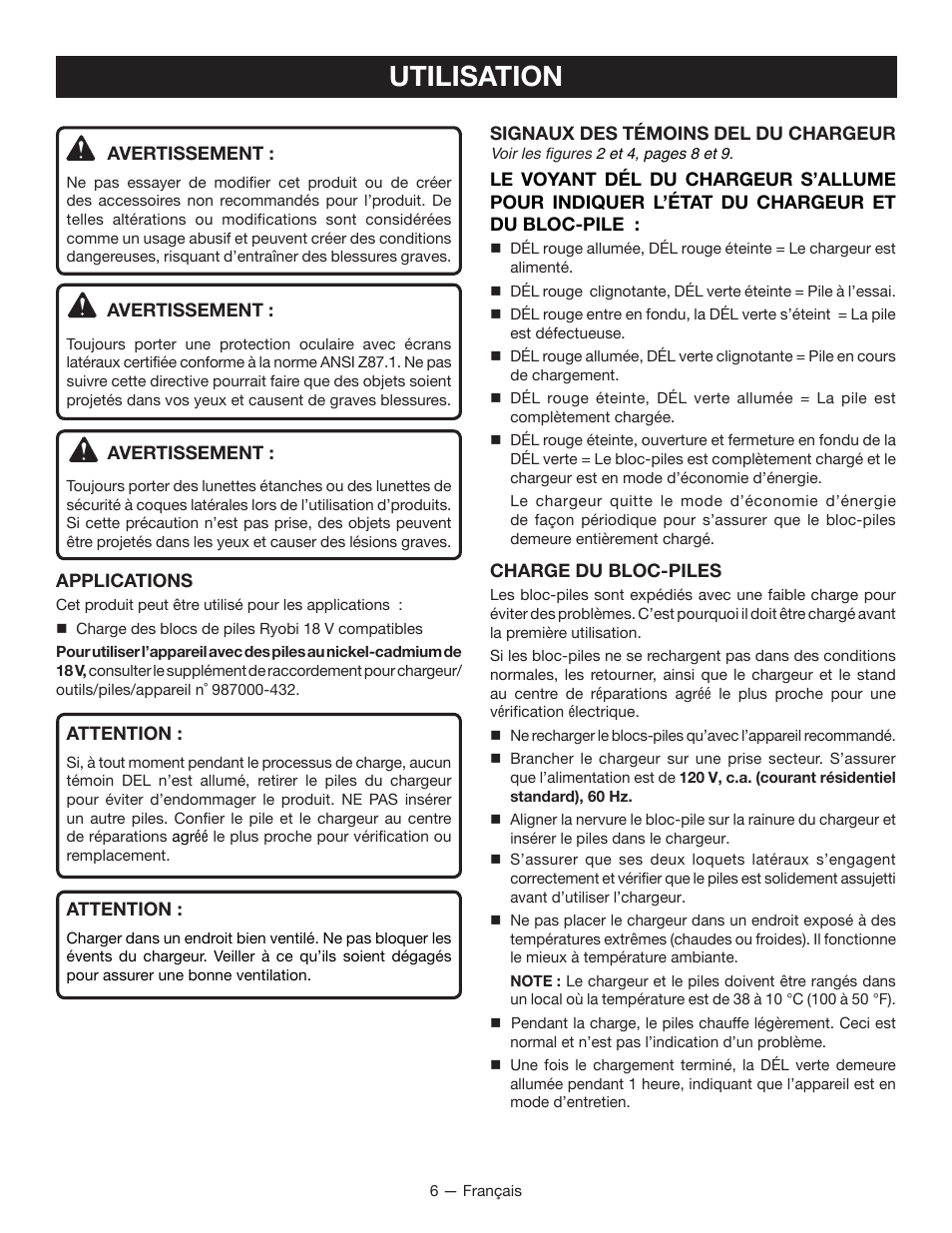 Utilisation | Ryobi P115 User Manual | Page 12 / 24