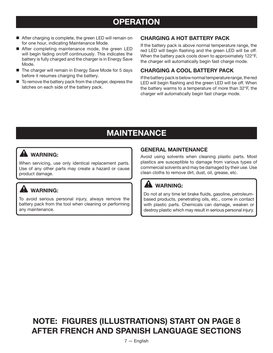 Operation, Maintenance | Ryobi P115 User Manual | Page 7 / 24