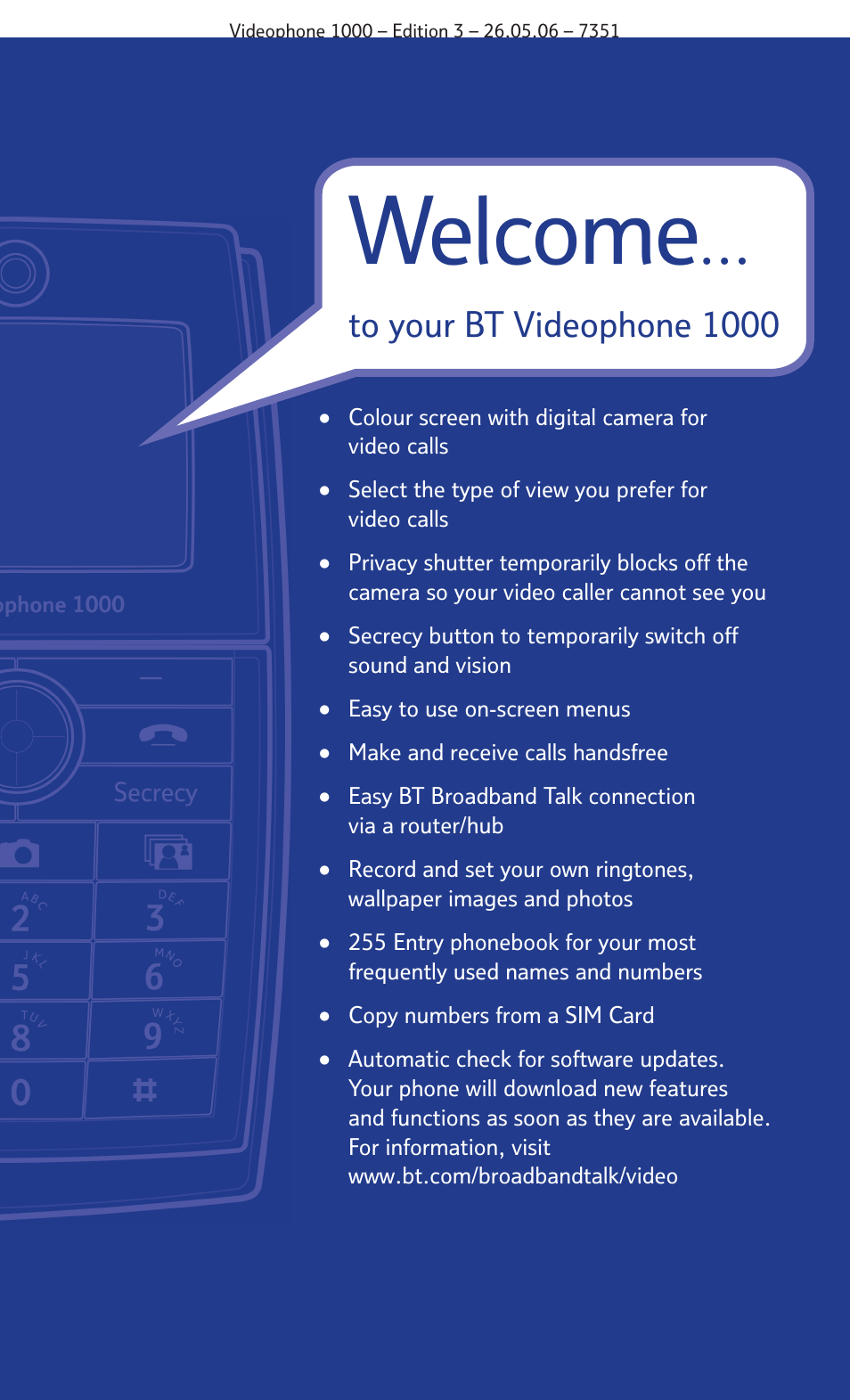 Welcome | BT Videophone 1000 User Manual | Page 2 / 56