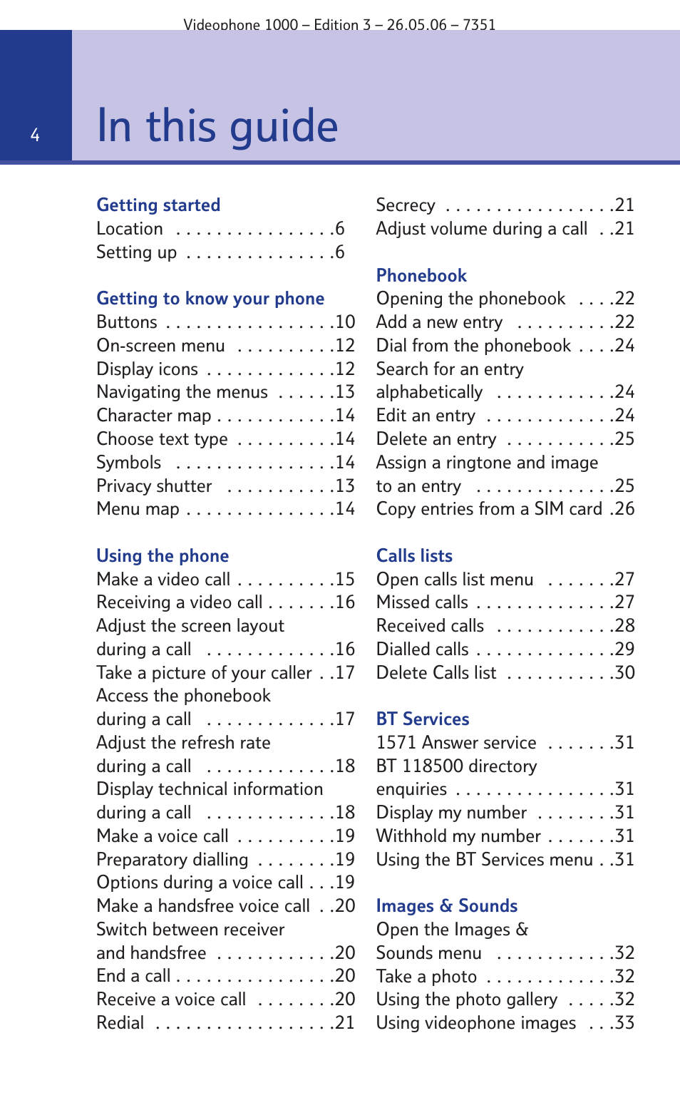 BT Videophone 1000 User Manual | Page 4 / 56