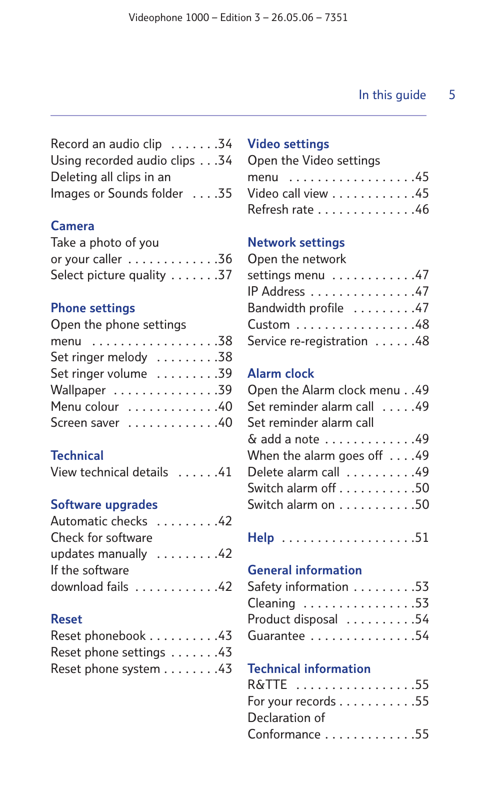 BT Videophone 1000 User Manual | Page 5 / 56