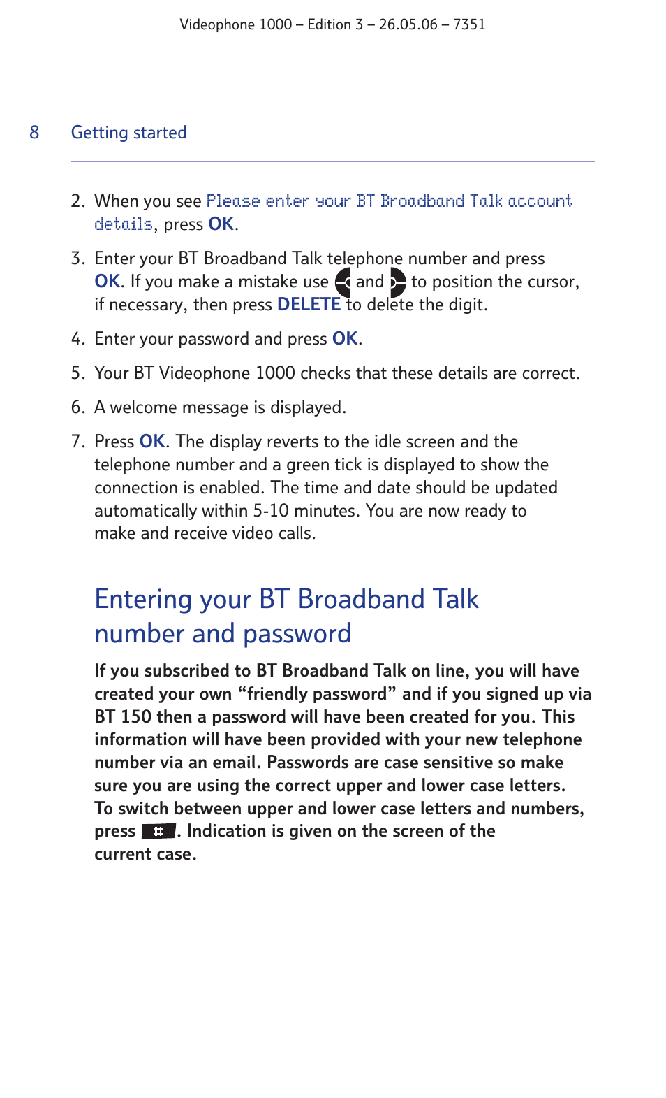 BT Videophone 1000 User Manual | Page 8 / 56