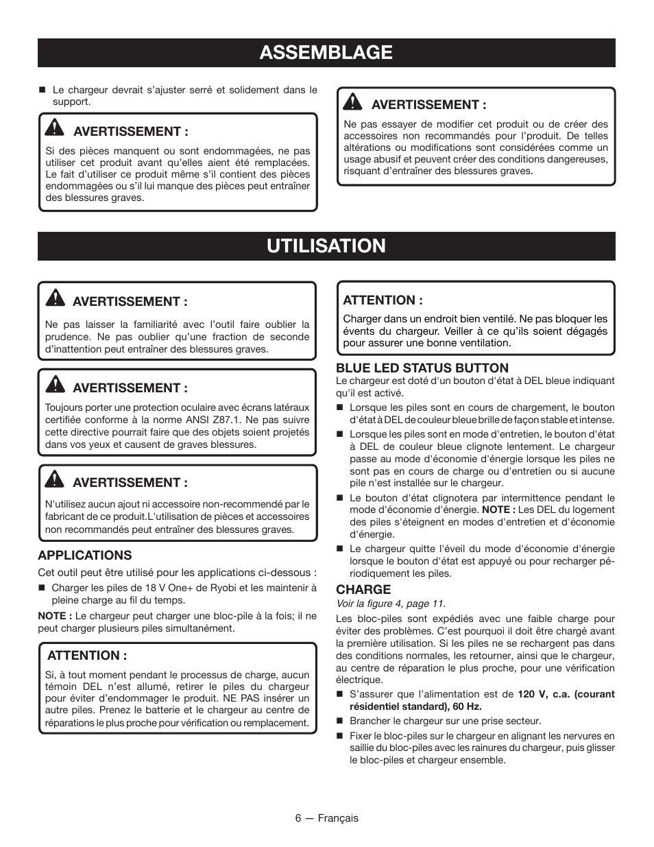 Utilisation, Assemblage | Ryobi P125 User Manual | Page 14 / 28