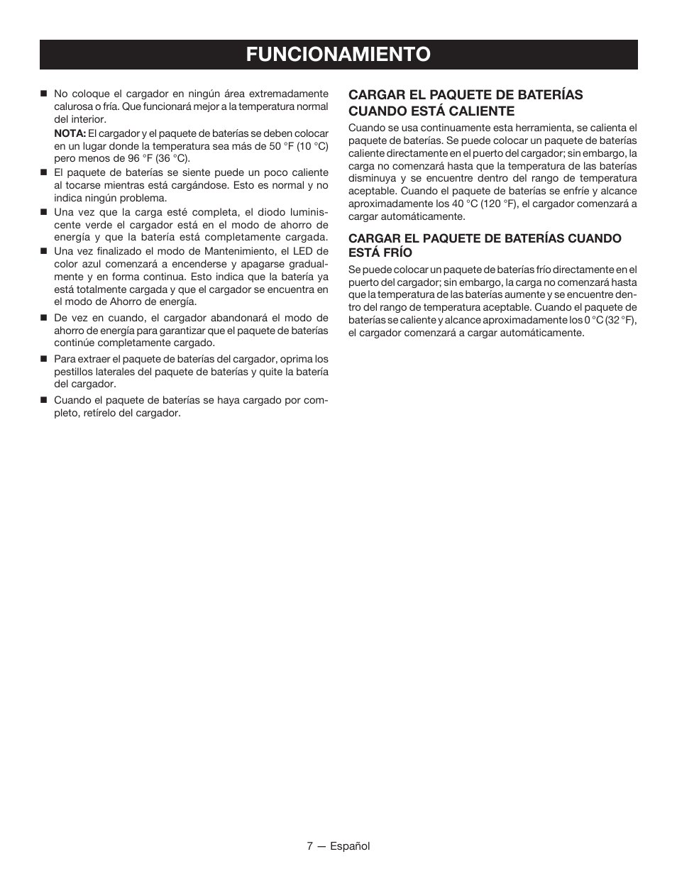 Funcionamiento | Ryobi P125 User Manual | Page 23 / 28