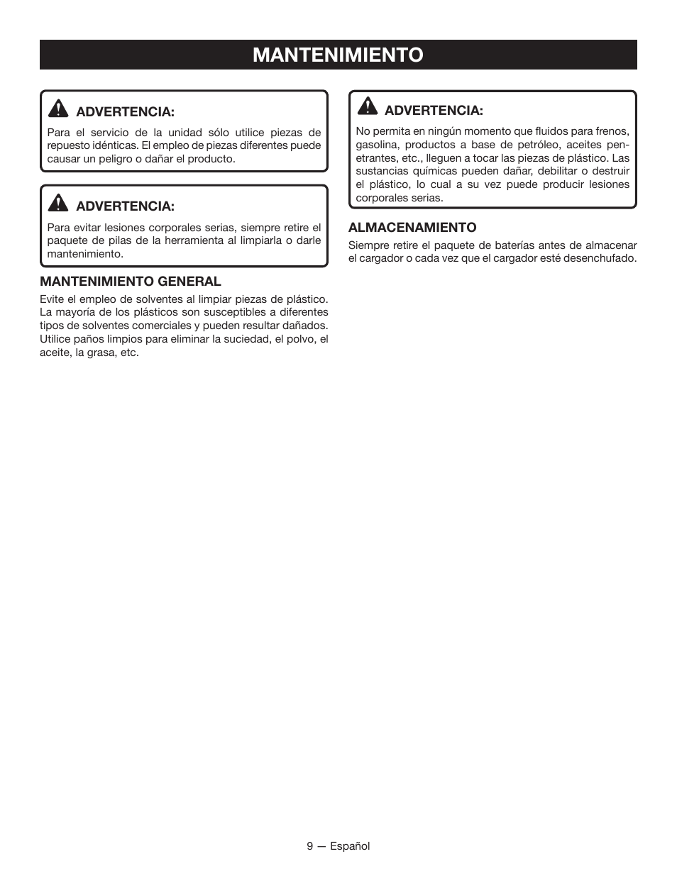 Mantenimiento | Ryobi P125 User Manual | Page 25 / 28