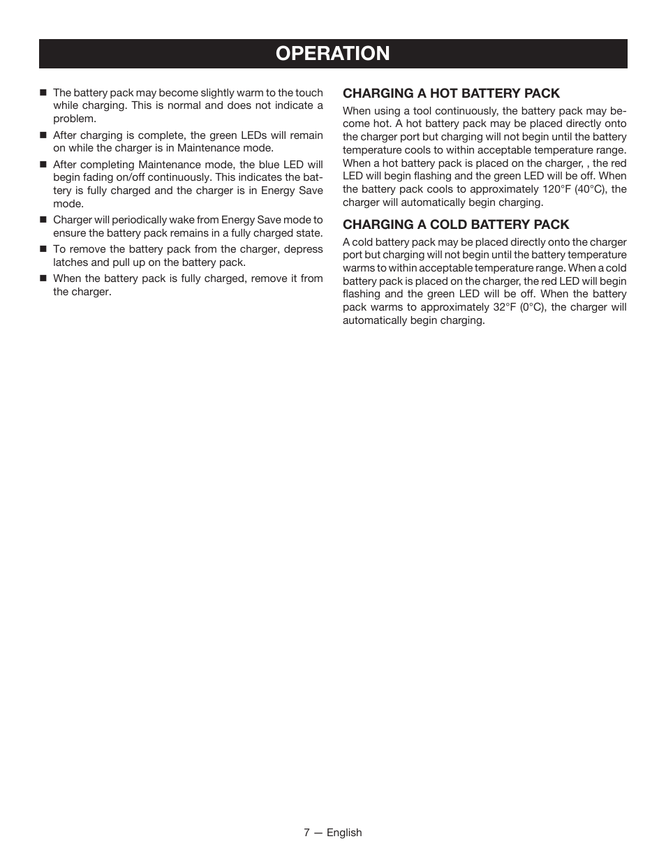 Operation | Ryobi P125 User Manual | Page 7 / 28