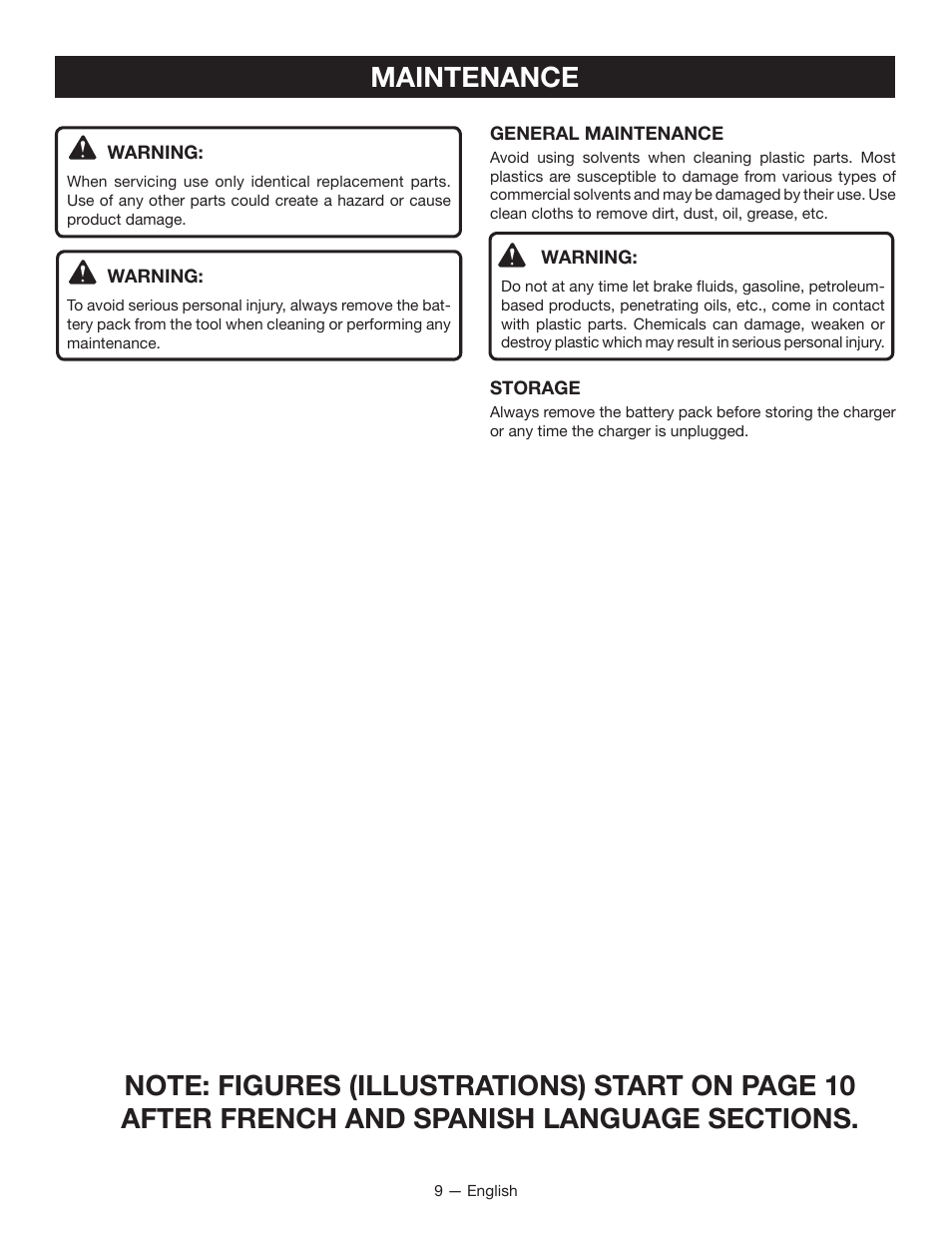Maintenance | Ryobi P125 User Manual | Page 9 / 28