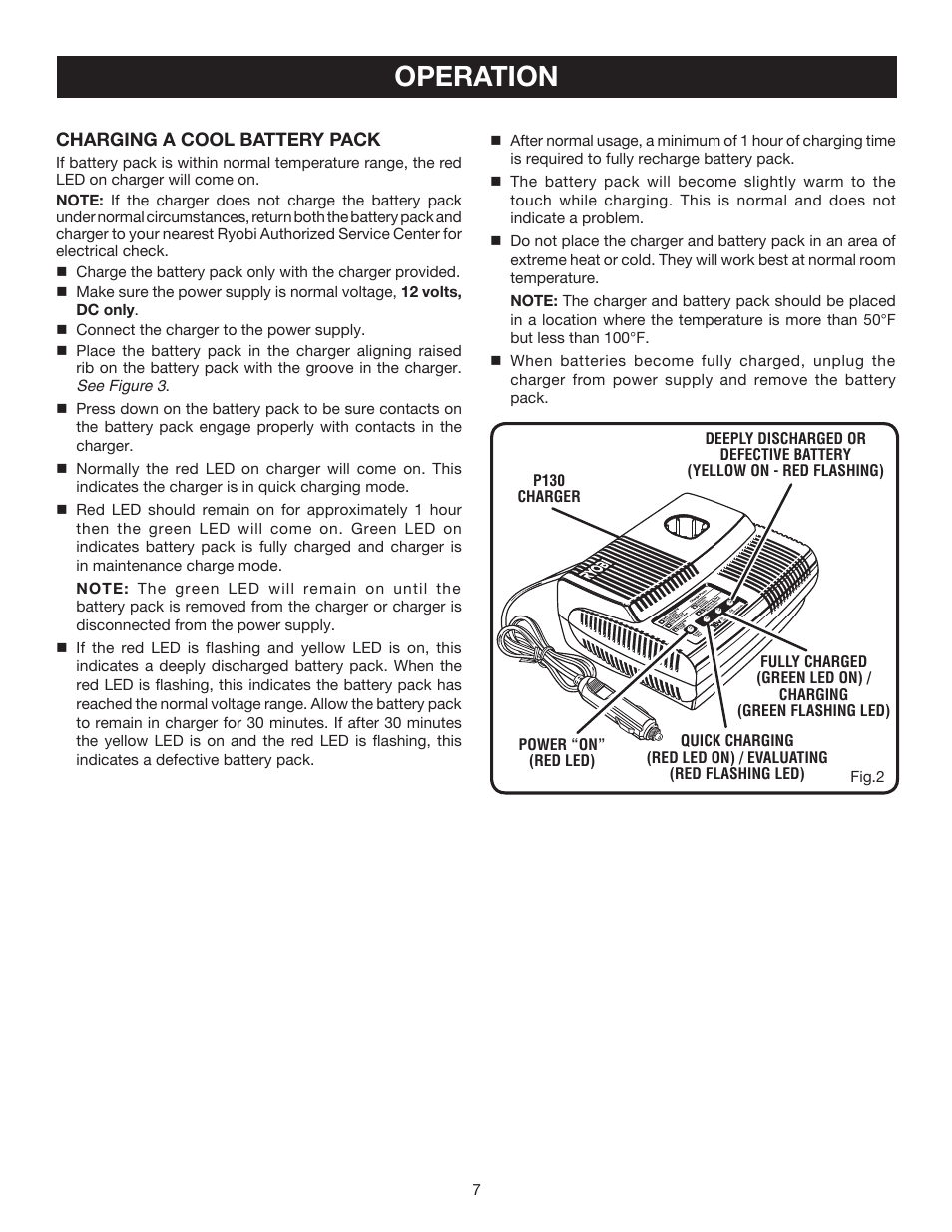 Operation | Ryobi P130 User Manual | Page 7 / 10