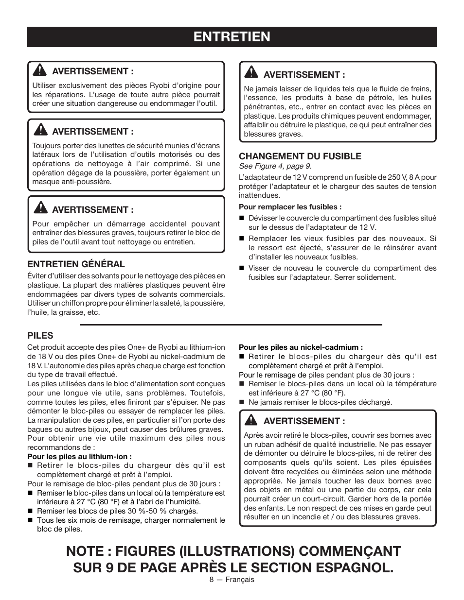 Entretien | Ryobi P131 User Manual | Page 15 / 25